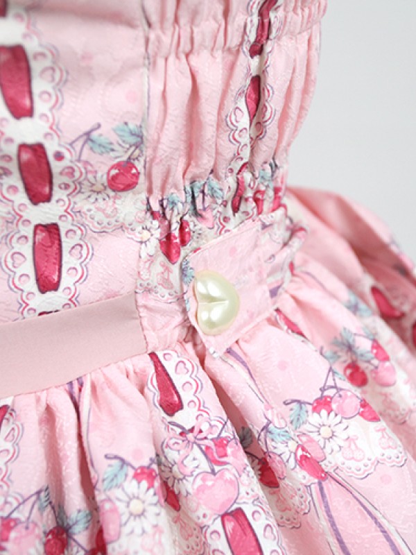 Sweet Cherry Print JSK Bow Belt Jumperskirt