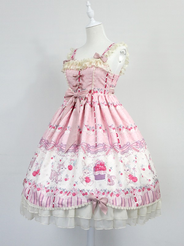 Sweet Cherry Deer High-waisted Jumperskirt