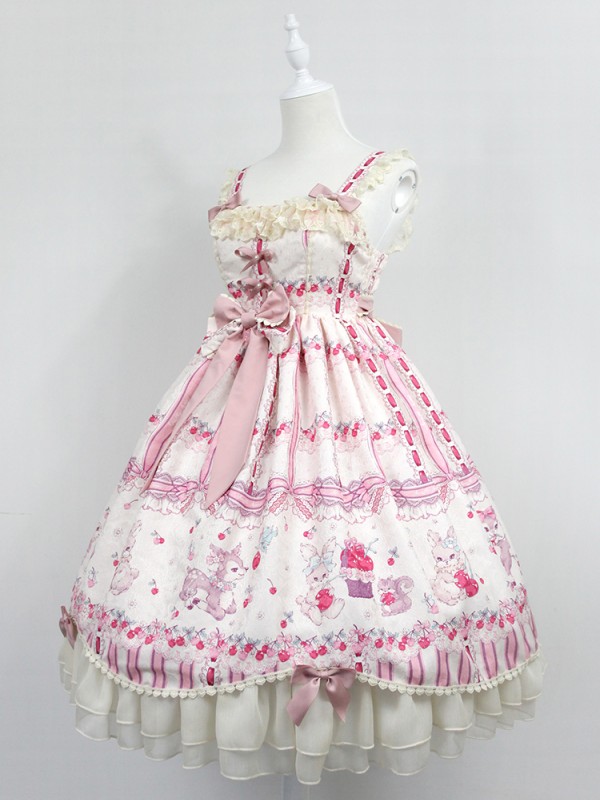Sweet Cherry Deer High-waisted Jumperskirt