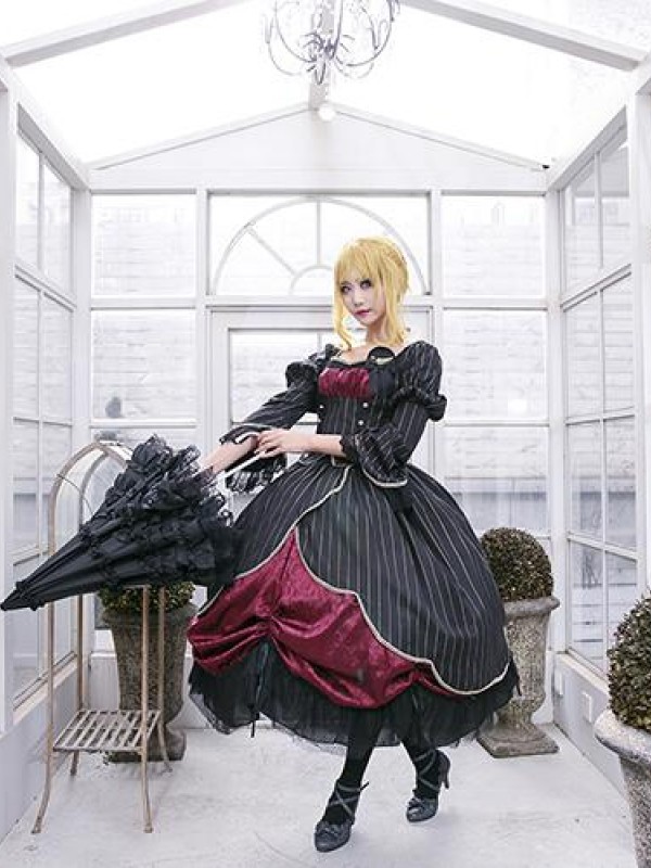 Long Sleeve Retro Dress Palace Style One-piece