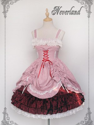 Sweet Pink Retro Lolita Suspender Skirt Furudo Erika Jumperskirt