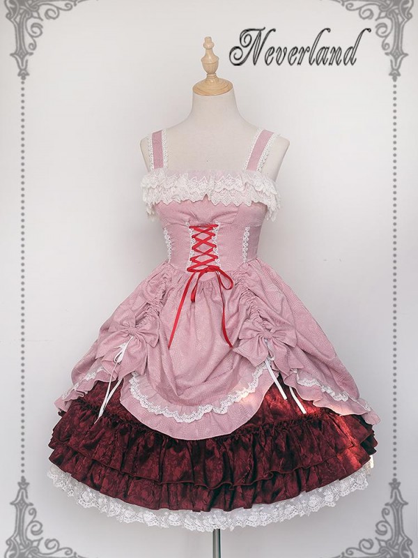 Sweet Pink Retro Lolita Suspender Skirt Furudo Erika Jumperskirt