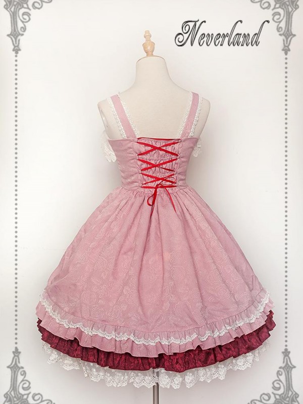Sweet Pink Retro Lolita Suspender Skirt Furudo Erika Jumperskirt