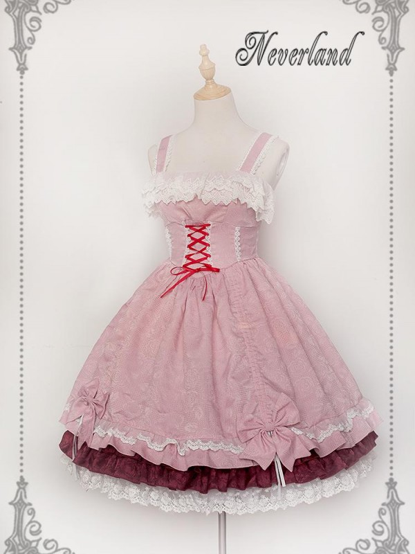 Sweet Pink Retro Lolita Suspender Skirt Furudo Erika Jumperskirt