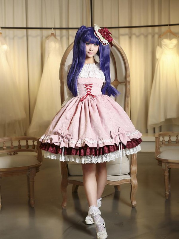 Sweet Pink Retro Lolita Suspender Skirt Furudo Erika Jumperskirt