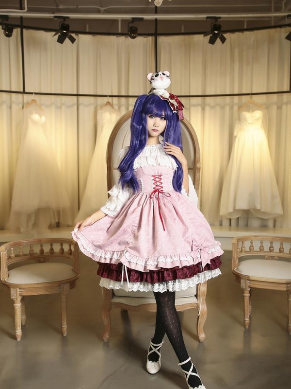 Sweet Pink Retro Lolita Suspender Skirt Furudo Erika Jumperskirt