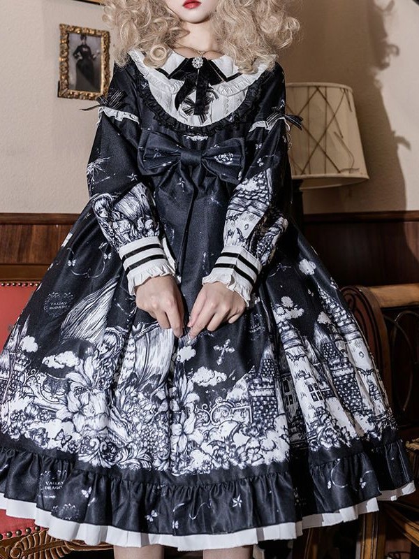 Original design Lolita Castle Night Brother Women's dark long-sleeved op dress Original design Lolita Castle Night Brother Women's dark long-sleeved op dress
