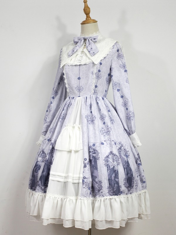 Dark Vintage Nightmare Charm Fake Collar One-piece Lolita OP