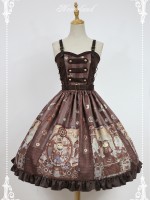 Steampunk Cat Vintage Print  Double Breasted Lolita Jumperskirt