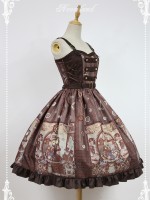 Steampunk Cat Vintage Print  Double Breasted Lolita Jumperskirt