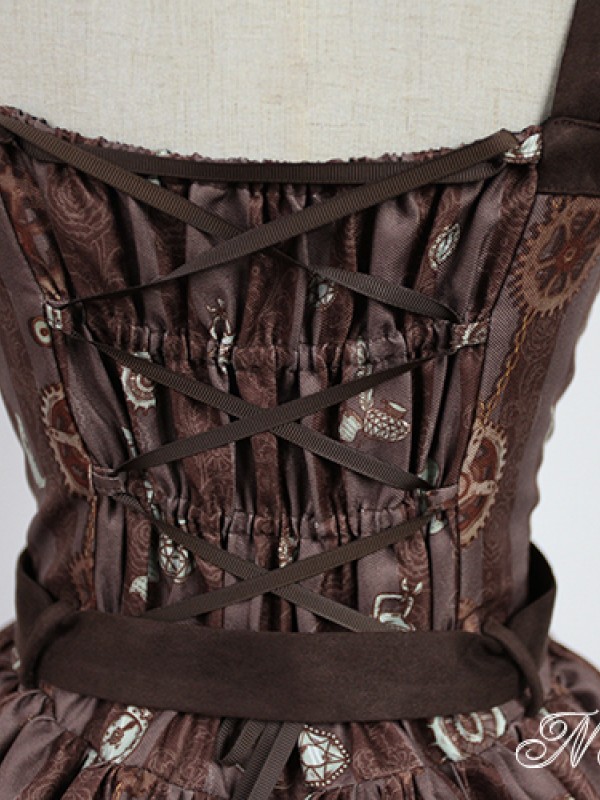 Steampunk Cat Vintage Print  Double Breasted Lolita Jumperskirt