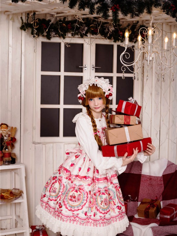 Cute and sweet Strawberry Rabbit Halter Jumperskirt