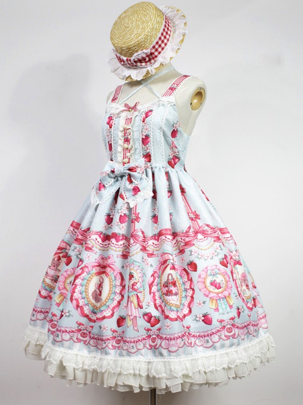 Cute and sweet Strawberry Rabbit Halter Jumperskirt
