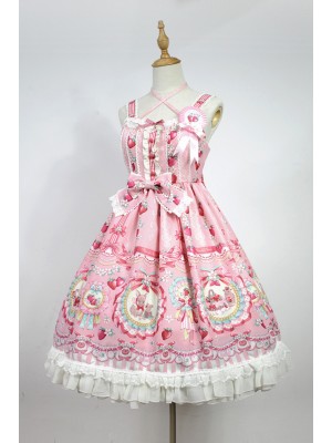 Cute and sweet Strawberry Rabbit Halter Jumperskirt