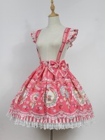 Sweet Cute Strawberry Rabbit Suspender Skirt Lolita