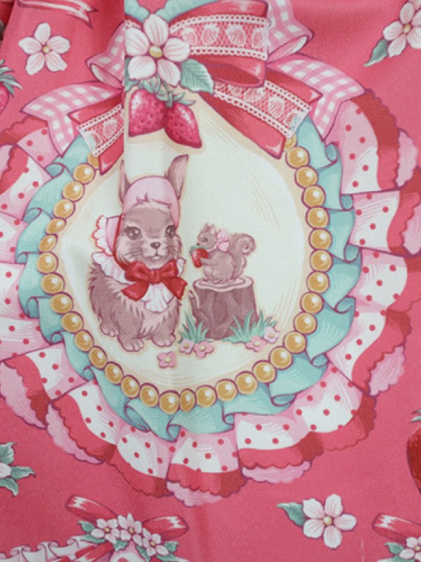 Sweet Cute Strawberry Rabbit Suspender Skirt Lolita