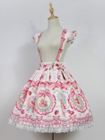 Sweet Cute Strawberry Rabbit Suspender Skirt Lolita