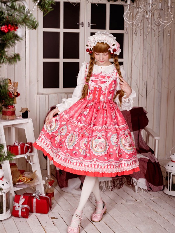 Pink Sweet Strawberry Rabbit Apron Lolita Jumperskirt Pink Sweet Strawberry Rabbit Apron Lolita Jumperskirt