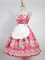 Pink Sweet Strawberry Rabbit Apron Lolita Jumperskirt