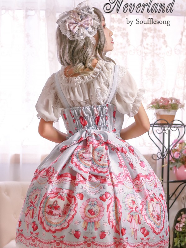 Pink Sweet Strawberry Rabbit High-waisted Lolita Jumperskirt Pink Sweet Strawberry Rabbit High-waisted Lolita Jumperskirt