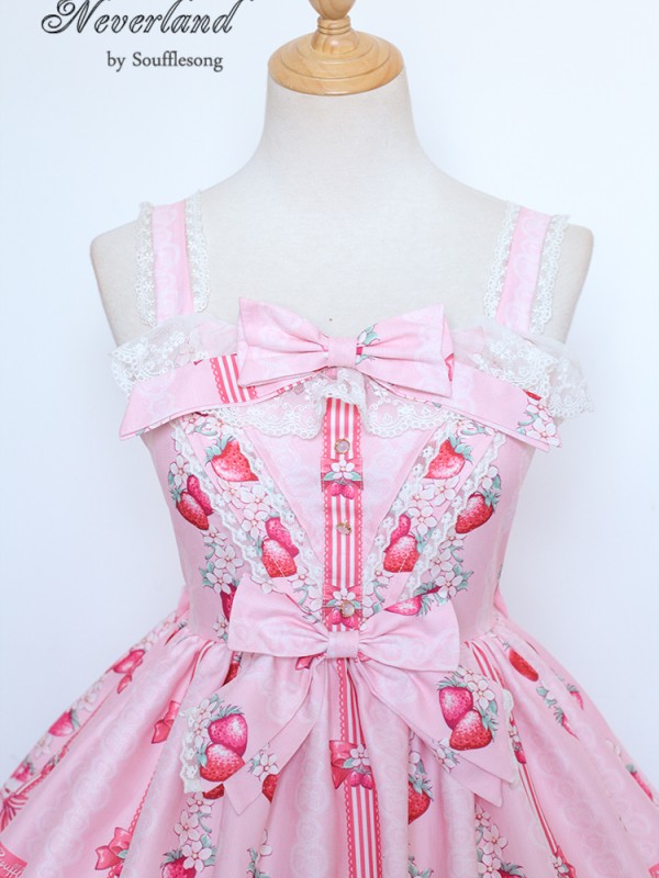 Pink Sweet Strawberry Rabbit High-waisted Lolita Jumperskirt