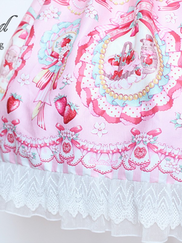 Pink Sweet Strawberry Rabbit High-waisted Lolita Jumperskirt