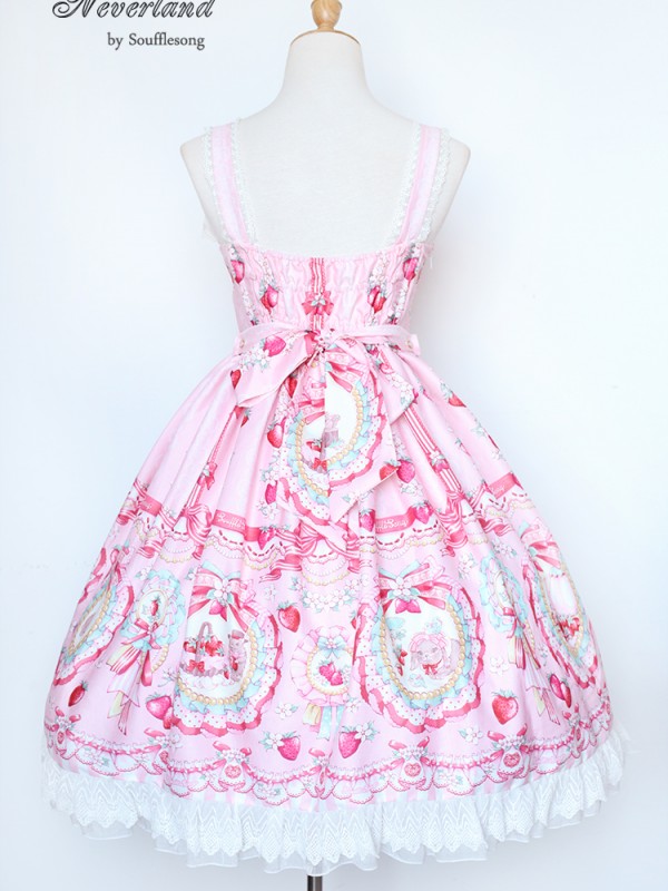 Pink Sweet Strawberry Rabbit High-waisted Lolita Jumperskirt
