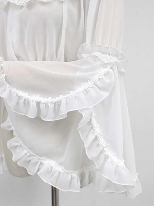 Chiffon Ruffle Collar Long Sleeve Short Blouse Chiffon Ruffle Collar Long Sleeve Short Blouse