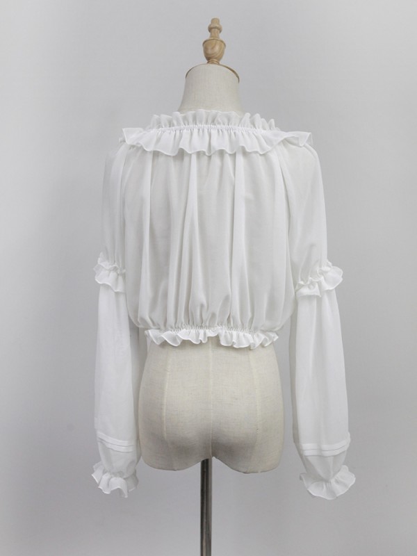 Chiffon Ruffle Collar Long Sleeve Short Blouse Chiffon Ruffle Collar Long Sleeve Short Blouse