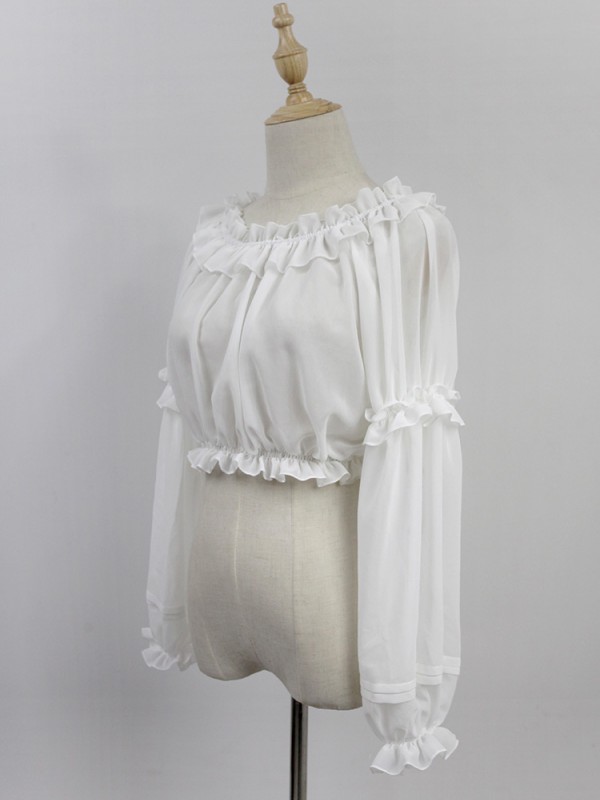 Chiffon Ruffle Collar Long Sleeve Short Blouse Chiffon Ruffle Collar Long Sleeve Short Blouse