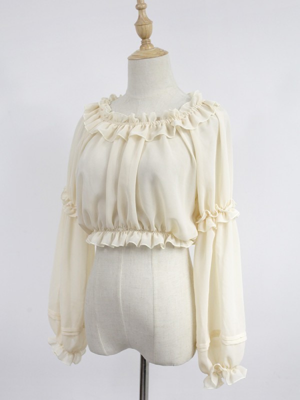 Chiffon Ruffle Collar Long Sleeve Short Blouse Chiffon Ruffle Collar Long Sleeve Short Blouse