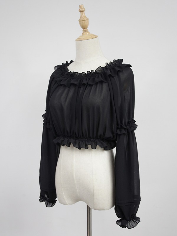 Chiffon Ruffle Collar Long Sleeve Short Blouse Chiffon Ruffle Collar Long Sleeve Short Blouse