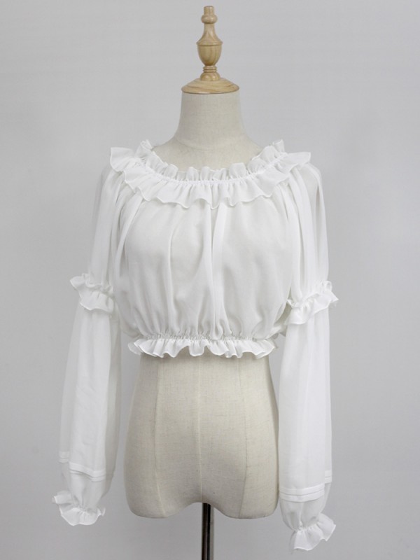 Chiffon Ruffle Collar Long Sleeve Short Blouse Chiffon Ruffle Collar Long Sleeve Short Blouse